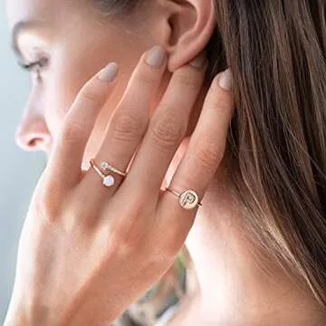 PAVOI Adjustable Rose Gold Initial Rings for Women