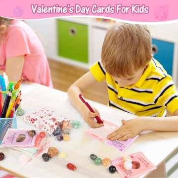 Valentines Day Cards for Kids School, 28 Sets Valentines Day Cards Natural Gemstone Crystals Rocks Minerals Bulk, Valentine Exchange Card for Kids Girls Boys School Class Classroom Party Favors (#1)