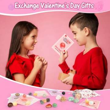 Valentines Day Cards for Kids School, 28 Sets Valentines Day Cards Natural Gemstone Crystals Rocks Minerals Bulk, Valentine Exchange Card for Kids Girls Boys School Class Classroom Party Favors (#1)