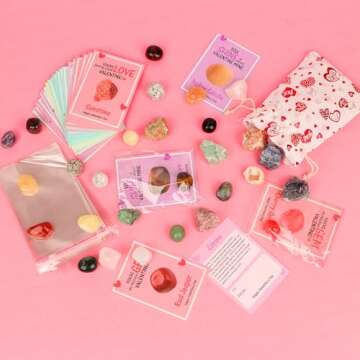 Valentines Day Cards for Kids School, 28 Sets Valentines Day Cards Natural Gemstone Crystals Rocks Minerals Bulk, Valentine Exchange Card for Kids Girls Boys School Class Classroom Party Favors (#1)