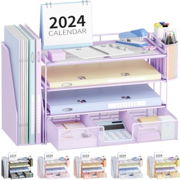 OPNICE Desk Organizers and Accessories, Paper Letter Tray File Organizer with Drawer and 2 Pen Holde...