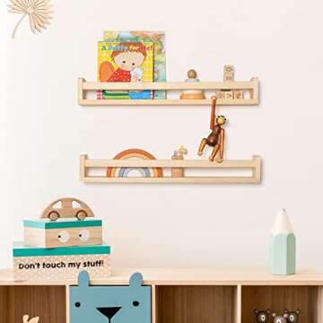 Fun Memories Nursery Book Shelves, 24Inch Floating Shelf for Wall, Wall Bookshelf for Kids Solid Woo...