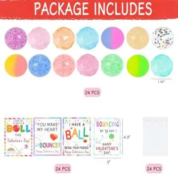 QYESQ Valentine's Day Gift Set for Kids - Bouncy Balls & Cards