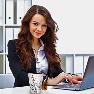 12.9 Oz Guitar Mug Music Note Tea Coffee Milk Ceramic Guitar Music Cup Mug Gifts for Guitar Players Musicians,Music Lover Gift for Women,Men, Friend,Teacher,Black