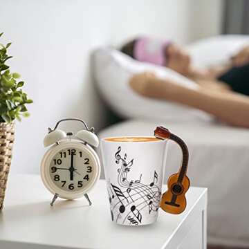 12.9 Oz Guitar Mug Music Note Tea Coffee Milk Ceramic Guitar Music Cup Mug Gifts for Guitar Players Musicians,Music Lover Gift for Women,Men, Friend,Teacher,Black
