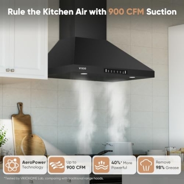 900 CFM Wall Mount Range Hood - Ductless/Ducted Convertible Kitchen Hood with Touch Control