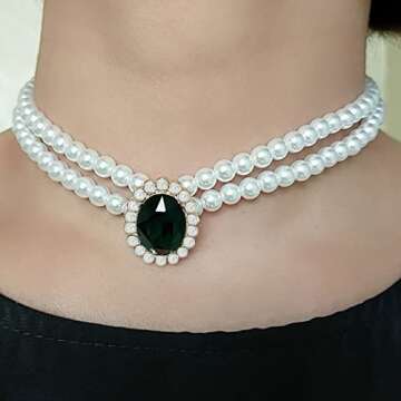 Navoky Multi-Layer Pearl Choker Necklace with Rhinestones for Women