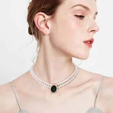 Elegant Navoky Rhinestone Choker Pearl Necklace for Women