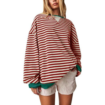 FACDIBY Women's Oversized Sweatshirt Striped Sweatshirts Color Block Pullover Relaxed Fit Crew Neck Long Sleeve Tops