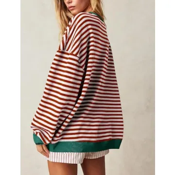 FACDIBY Women's Oversized Sweatshirt Striped Sweatshirts Color Block Pullover Relaxed Fit Crew Neck Long Sleeve Tops