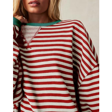 FACDIBY Women's Oversized Sweatshirt Striped Sweatshirts Color Block Pullover Relaxed Fit Crew Neck Long Sleeve Tops