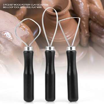 Pottery Ceramics Tools 3 Pcs/set Wood Pottery Clay Sculpture Big Loop Tool with Stainless Steel Flat Wire