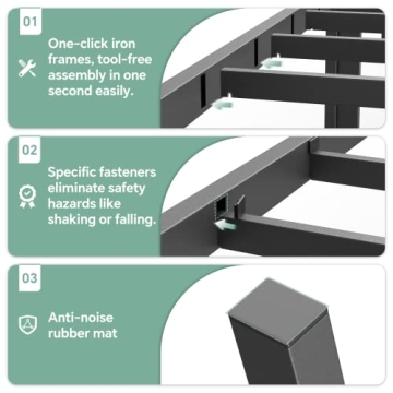 FEMOND Queen Bed Frame - Heavy Duty, Noise-Free, 2500lb Support