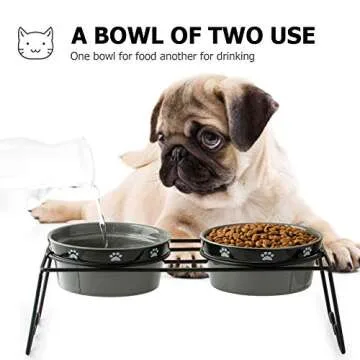 Y YHY Ceramic Raised Pet Bowls 24 oz Capacity 4.6” Height Sturdy Metal Stand, Grey