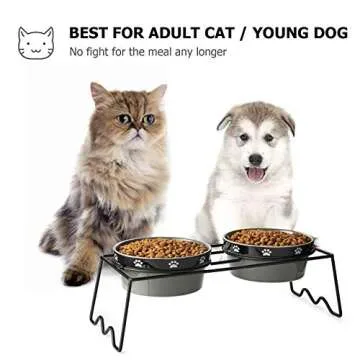 Y YHY Ceramic Raised Pet Bowls 24 oz Capacity 4.6” Height Sturdy Metal Stand, Grey