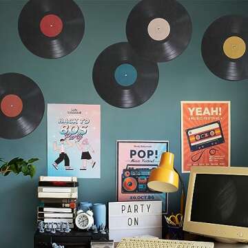 LIFKOME 8Pcs Records Wall Decor Vinyl Records Decor 1950's Rock and Roll Music Party Decorations Fake Vinyl Records Blank Retro Record Wall Stickers Aesthetic Decor for Home Studio 9.6 in