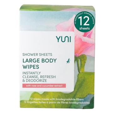 YUNI Beauty Large Body Wipes (Rose Cucumber, 12 Count) Soft Moist Showerless Wipes, Cleanse & Deodor...