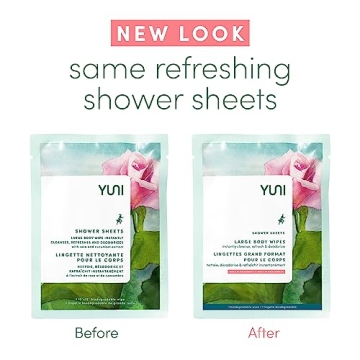 YUNI Beauty Large Body Wipes (Rose Cucumber, 12 Count) Soft Moist Showerless Wipes, Cleanse & Deodorize Waterless Travel Body Cleanser, Biodegradable Individually Wrapped Body Wipes for Camping or Gym
