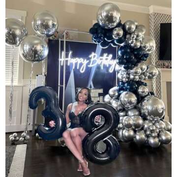Black and Metallic Silver Balloons, 50PCS Black and Silver Balloons Party Decorations 12 Inch Black Silver Party Balloons for Birthday,Graduation,New Years,Wedding,Engagement Party Decorations