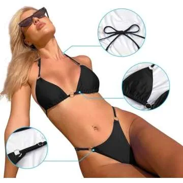 Dnzzs Women's Bikini Sets High Waisted Sexy Bikini Bathing Suit Padded Ring Adjustable Triangle Bikini for Women Two Piece Swimsuit Beach Pool Black