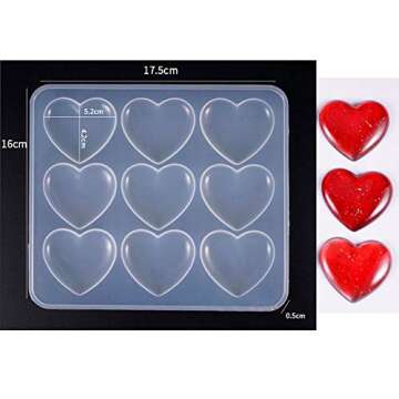 Heart Shape Epoxy Mold 9Pcs 5.2 x 4.2cm DIY Resin Casting Jewelry Love Heart Keychain Pendant Making Silicone Mold