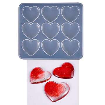 Heart Shape Epoxy Mold 9Pcs 5.2 x 4.2cm DIY Resin Casting Jewelry Love Heart Keychain Pendant Making Silicone Mold
