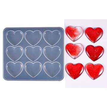 Heart Shape Epoxy Mold 9Pcs 5.2 x 4.2cm DIY Resin Casting Jewelry Love Heart Keychain Pendant Making Silicone Mold