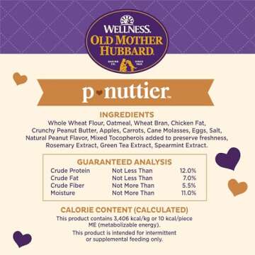 Old Mother Hubbard by Wellness Classic P-Nuttier Natural Dog Treats, Crunchy Oven-Baked Biscuits, Ideal for Training, Mini Size, 5 Ounce Bag, Chicken