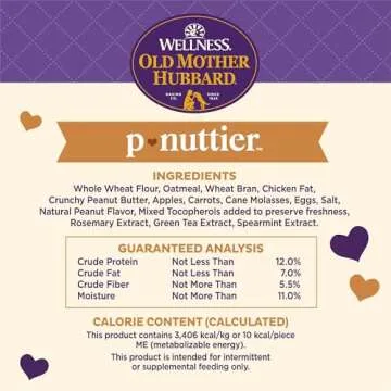 Old Mother Hubbard by Wellness Classic P-Nuttier Natural Dog Treats, Crunchy Oven-Baked Biscuits, Ideal for Training, Mini Size, 5 Ounce Bag, Chicken