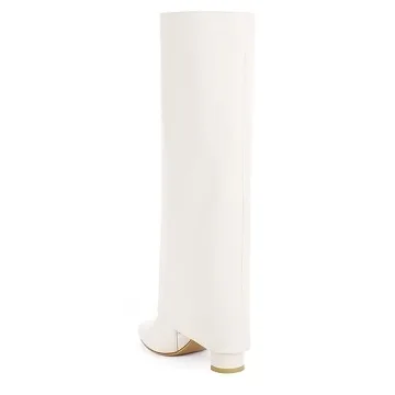 Modatope White Fold Over Knee High Boots White Boots for Women Knee High Boots Women Pointed Chunky Heeled Tall Boots Long Boots Size 7.5