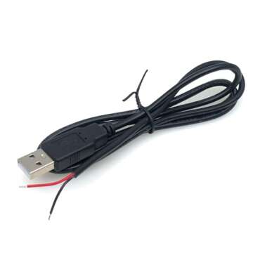 Jienk 5Pcs 1Ft 30CM 22AWG USB 2.0 Male 2Pin Pigtail Cable, 3A 5V USB Type A 2 Core Bare Wire Open End Extension Cable for DIY Repair Cable