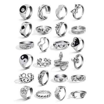 IFKM 15-63 PCS Vintage Silver Knuckle Rings Set for Women Teen Girl, Stackable Joint Finger Statemen...