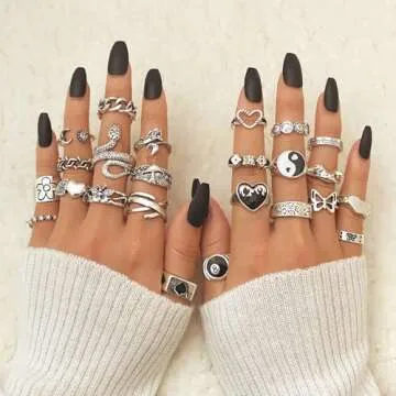 IFKM Vintage Silver Knuckle Rings Set for Women and Girls