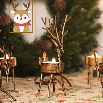Funpeny Reindeer Tea Light Candle Holders Set for Christmas