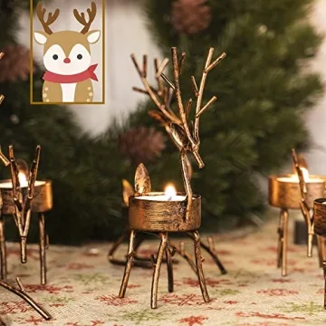 Funpeny Reindeer Tea Light Candle Holders Set for Christmas