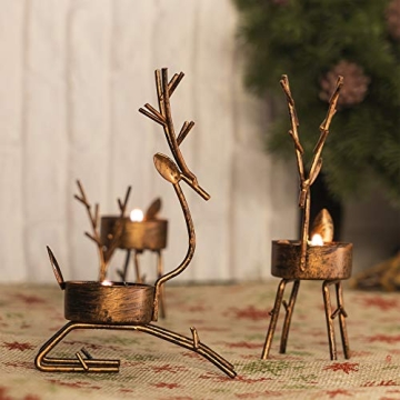 Funpeny Reindeer Tea Light Candle Holders Set for Christmas