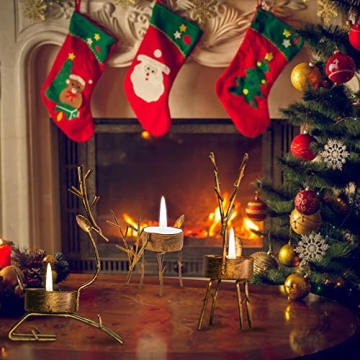 Funpeny Reindeer Tea Light Candle Holders Set for Christmas