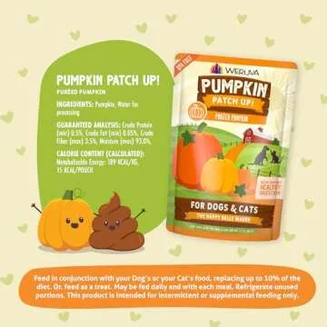 Weruva Pumpkin Patch Up!, Pumpkin Puree Pet Food Supplement for Dogs & Cats, 2.80oz Pouch (Pack of 12)