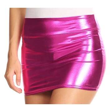 Sakkas 8255 - Kaie Women's Shiny Metallic Liquid Wet Look Mini Skirt - Pink - S