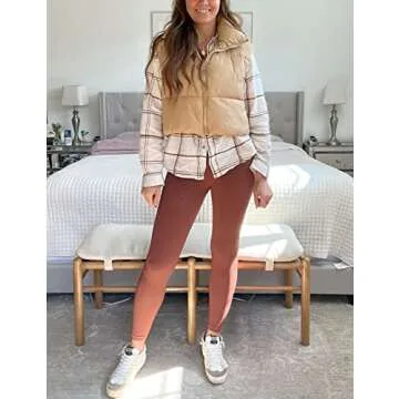 AMEBELLE Women's Cropped Puffer Vest Lightweight Warm Padded Crop Puffy Vest Gilet(2000-Khaki-M)