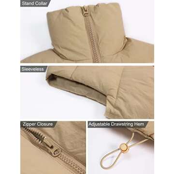 AMEBELLE Women's Cropped Puffer Vest Lightweight Warm Padded Crop Puffy Vest Gilet(2000-Khaki-M)