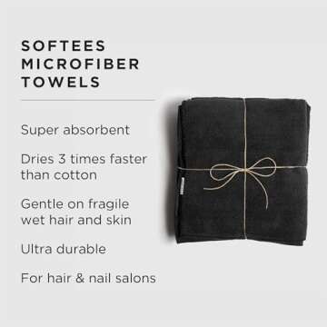 Fromm Softees Microfiber Salon Hair Towels for Hairstylists, Barbers, Spa, Gym in Black, 16" by 29", 10 count Perfect Hair Care Towel for Drying Curly, Long, Wavy Hair