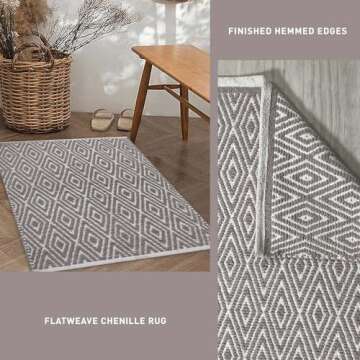 Chardin home 100% Cotton Diamond Rug Fully Reversible - Mat Size 21''x34'', Machine Washable, Greyish Beige & White