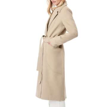 Danedvi Women's Notch Lapel Collar Pea Coat Long Sleeve Casual Fall Winter Long Overcoat with Belt