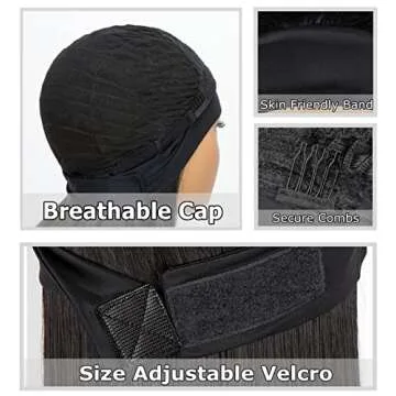 Body Wave Headband Wig Synthetic Natural Color Long Wavy Wig for Black Women Glueless Wig with Headband Attached 180% Density Heat Friendly 22 inch