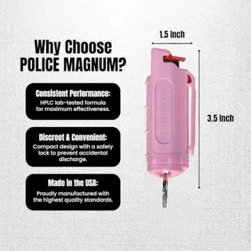 Police Magnum Keychain Pepper Spray Self Defense Belt Clip Holder- Tactical Maximum Strength OC with Dye- Made in The USA - 1 Pack Soft Pink INJ