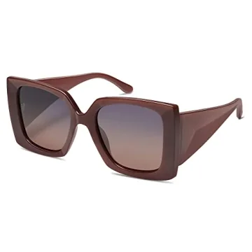SOJOS Retro Square Polarized Womens Sunglasses Trendy Oversized Large Women's Big Shades SJ2224 Brown Grey Lens