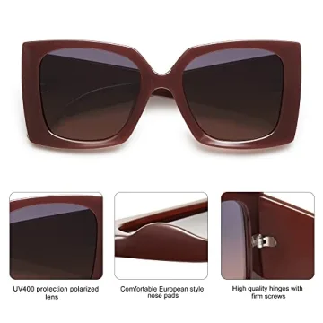 SOJOS Retro Square Polarized Womens Sunglasses Trendy Oversized Large Women's Big Shades SJ2224 Brown Grey Lens