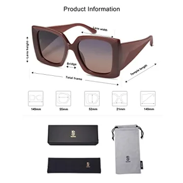 SOJOS Retro Square Polarized Womens Sunglasses Trendy Oversized Large Women's Big Shades SJ2224 Brown Grey Lens