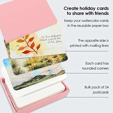 Grabie Watercolor Postcards, 100% Cotton, 24 Sheets, 4.1x5.9 Inches, 140lb (300gsm), Blank Note Card...